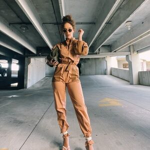 SEA New York Gabriette Clay Colorblock Puff Sleeve Belted Utility Jumpsuit